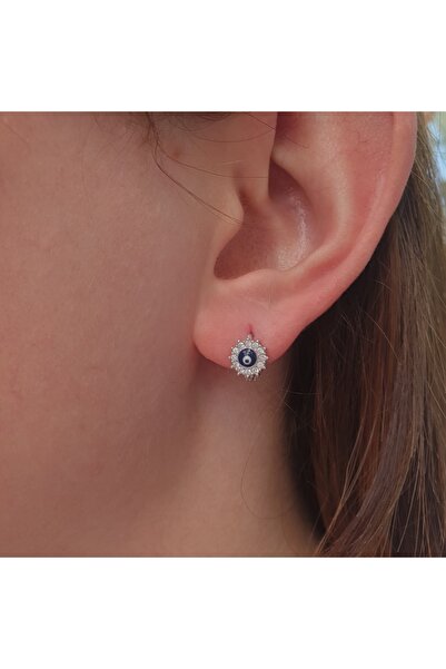 MAGRİB Nazar Boncuklu Çiçek Model Gümüş Çocuk Küpesi