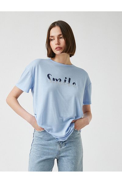 Koton Tricou cu mânecă scurtă cu mânecă scurtă cu imprimeu Smile