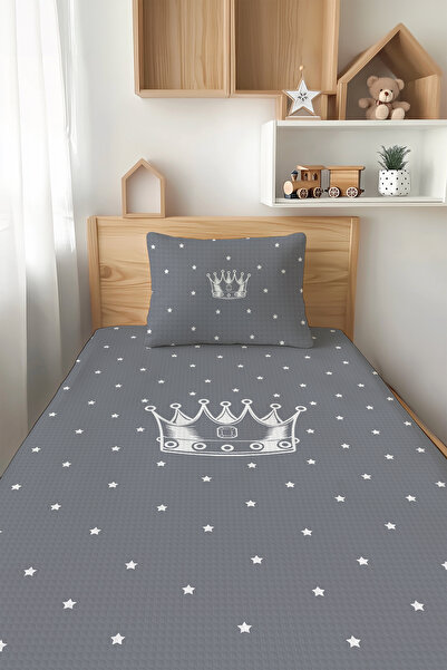 Talia Home طقم بيكيه للأطفال بنمط التاج الرمادي - TLAP-126