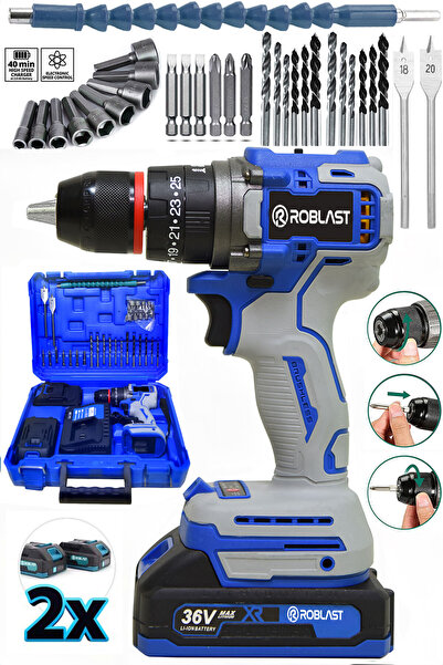 ROBLAST 36V 5Ah Kömürsüz Motor Çelik Mandren Akülü Vidalama Darbeli Şarjlı Ma...