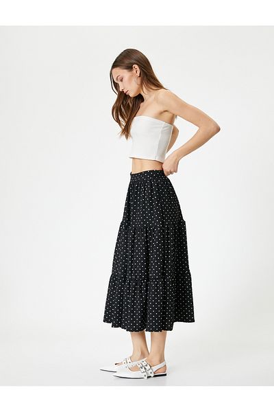 Koton Midi Polka Dot Skirt Layered High Waist Comfortable Fit