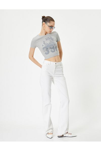 Koton Crop T-Shirt Short Sleeve Crew Neck Cotton Slim Fit