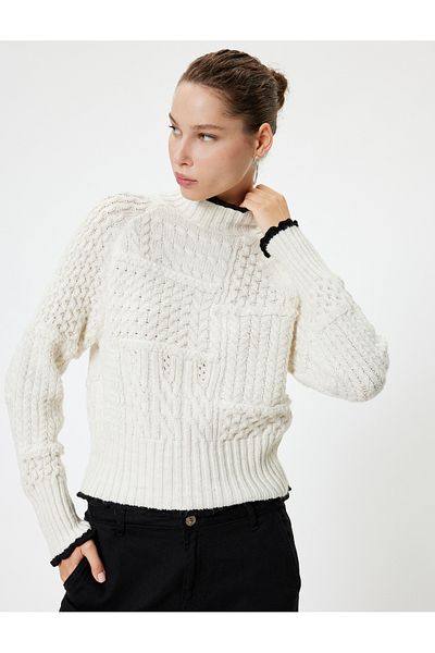 Koton Knitted Textured Stand Collar Long Sleeve Sweater - Ribbed