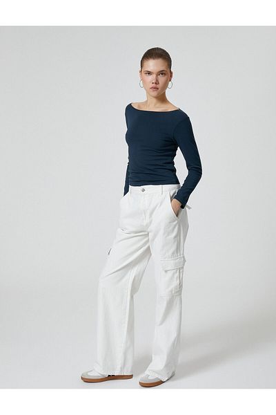 Koton Tricou de bază cu mânecă lungă, cu gât rotund, slim fit din bumbac