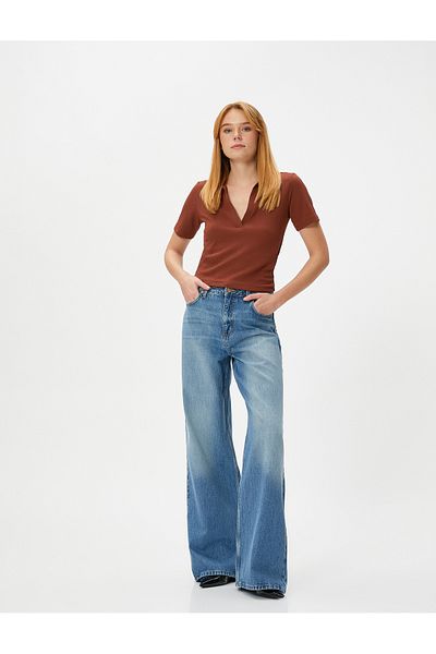 Koton Tricou cu mânecă scurtă cu guler polo texturat