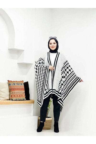 sportiness Women's Double-Sided Wearable Patterned Knitwear Shawl Poncho