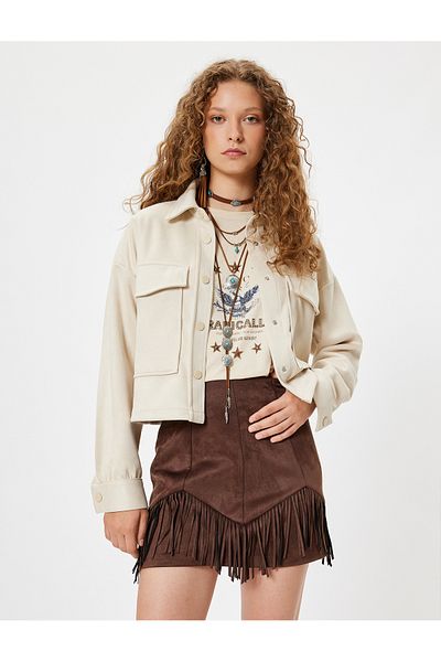 Koton Suede Look Oversize Shirt Jacket - Buttoned Pocket Detail, Classic Collar