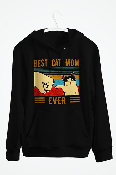 karikatürstore Best Cat Mom Ever Printed Unisex Hooded Sweatshirt