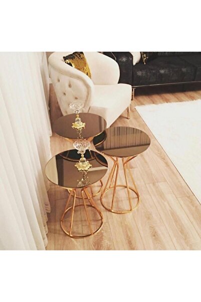 Genel Markalar Zigon Sehpa Takımı Vazo Kum Saati Zigon Sehpa Üçlü Gold