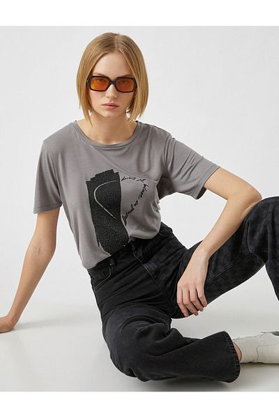 Koton Crew Neck Short Sleeve Printed T-Shirt
