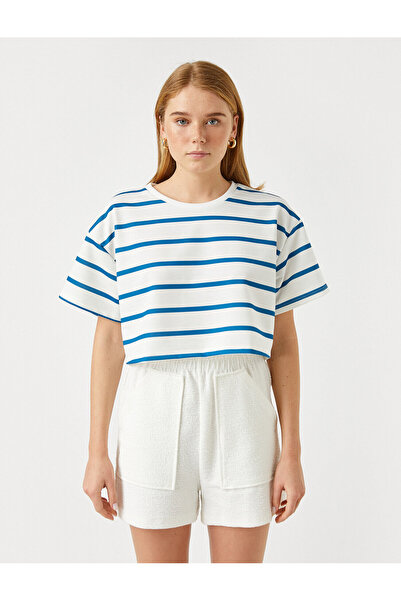 Koton Tricou de bază cu mânecă scurtă cu decolteu în dungi