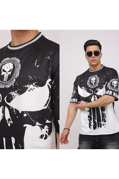 King PUNISHER KuRu Printed Unisex Oversize Black/White T-Shirt