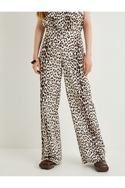 Koton Leopar Pantolon Geniş Paça Yüksek Bel Pamuklu