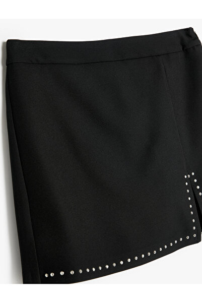 Koton Stone Detailed High Waist Mini Shorts Skirt - A-Line