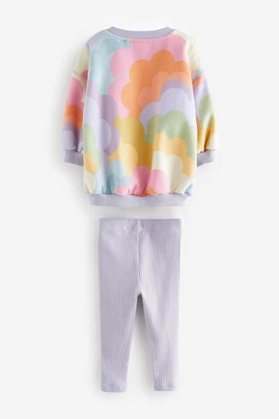 Magu Floral Print Winter Cotton Sweatshirt Leggings Bottom-Top Set Girl's