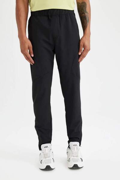 DeFacto Slim Fit Üç Cepli Fermuarlı Paça Dokuma Jogger Eşofman Altı BLACK