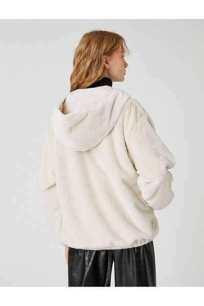 Koton Plyšový kabát s kapucí, kapsa na zip