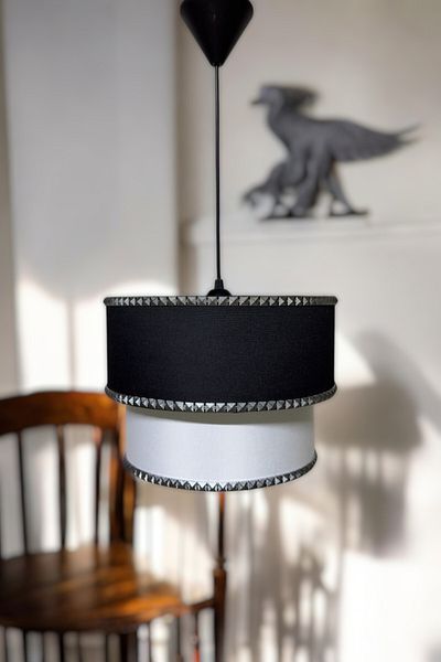 Göksu Lighting Double Deck Double Color Fabric Pvc Pendant Lamp Chandelier Living Room Entrance Hall Kitchen Bathroom