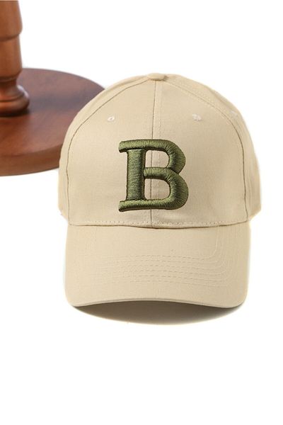 ŞapkaMania Khaki Basic Baseball Cap with Letter B