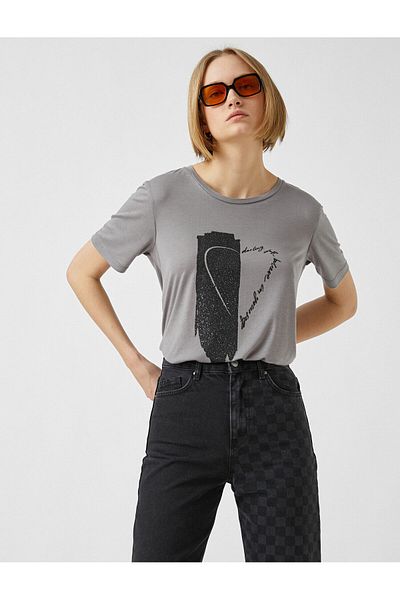 Koton Crew Neck Short Sleeve Printed T-Shirt
