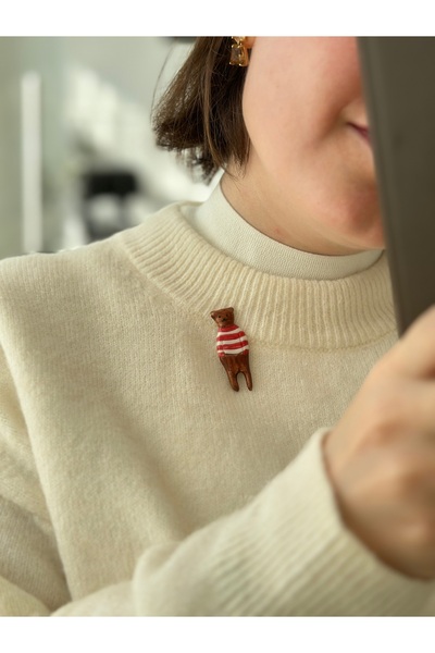 YAKA ART Ayı Adam Porselen Broş Rozet