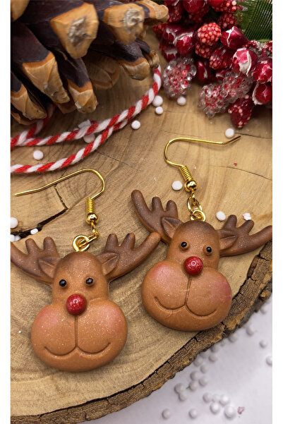 nalanca Yeni Yıl (CHRİSTMAS) Geyik Ultra Hafif Polimer Küpe