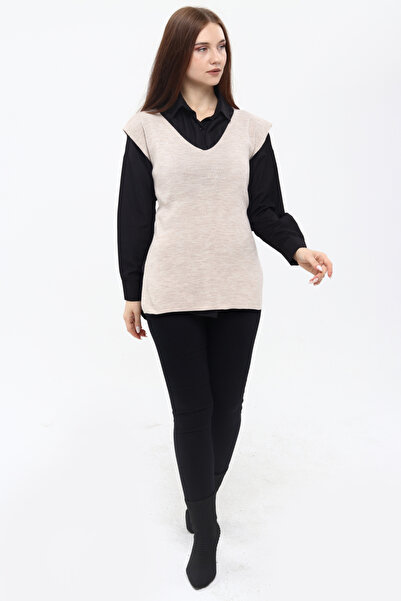 MA ananas Жіночий довгий трикотажний светр з V-подібним вирізом Suveter