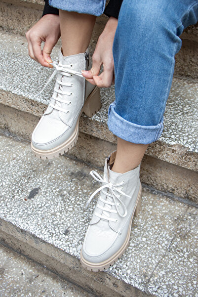 EREN SHOES BAG (PEKİN) Gerçek Deri Kalın Topuklu Tırtıklı Kaymaz Taban Bot