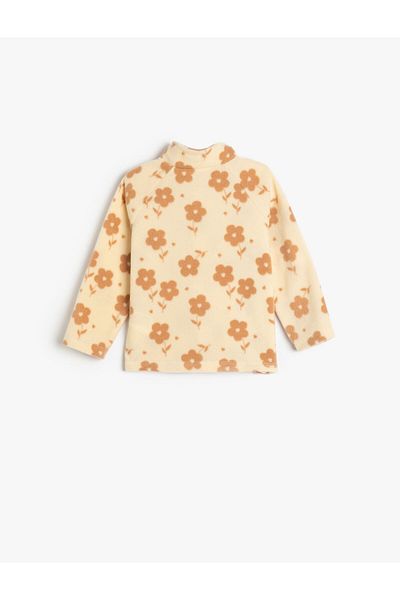 Koton Polar Sweatshirt Zippered Long Sleeve High Collar Floral Pattern