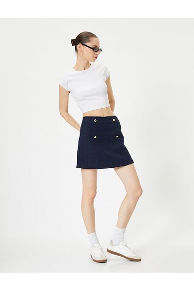 Koton Fustă mini Tweed Linie A detaliată cu nasturi