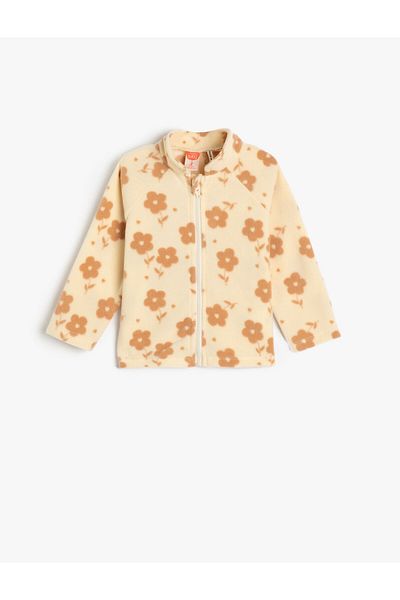 Koton Polar Sweatshirt Zippered Long Sleeve High Collar Floral Pattern