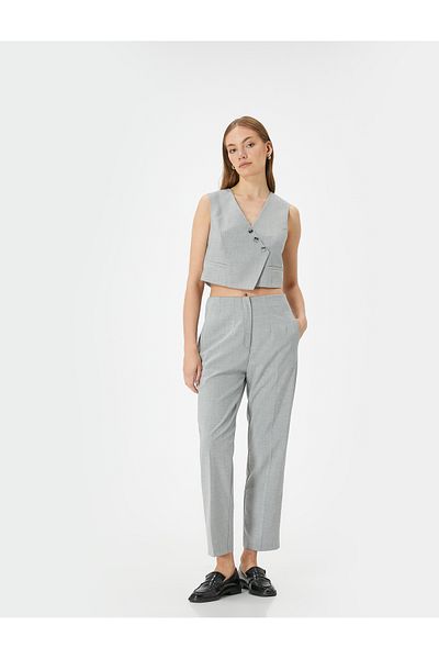 Koton High Waist Slim Fit Cigarette Fabric Trousers - Pocket Detailed