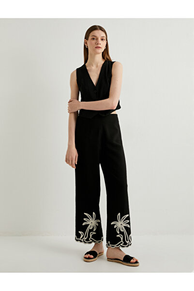 Koton Viskon Pantolon Culotte Nakış Detaylı Normal Bel