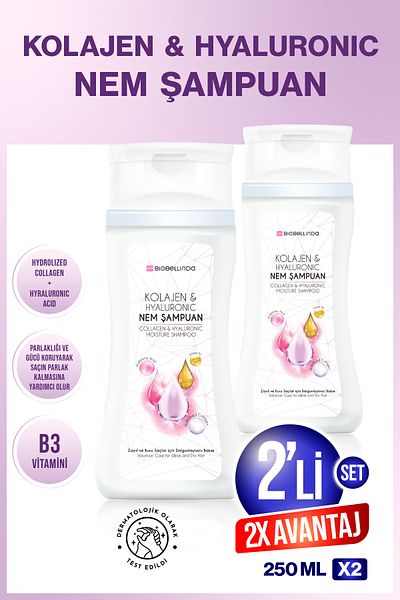 BioBellinda Collagen & Hyaluronic Moisture Shampoo 2X 250 ml (Set of 2)