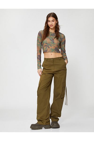Koton Tricou cu mânecă lungă Crop Crew Deck Ribbed