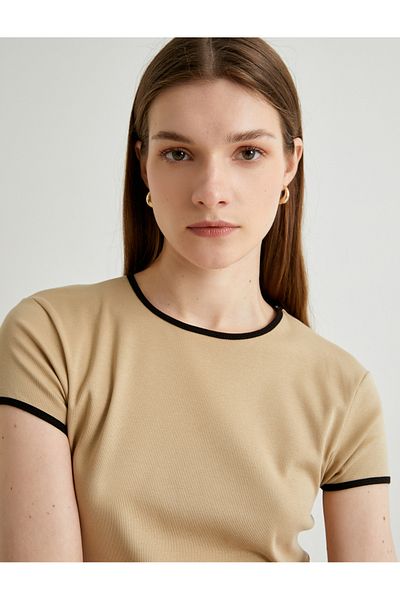 Koton Crew Neck Cotton Short Sleeve T-Shirt - Piping Detail, Standard Fit