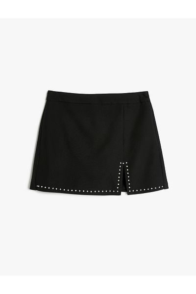 Koton Mini pantaloni scurți cu talie înaltă Fusta cu detaliu cu fantă în linie A cu stras