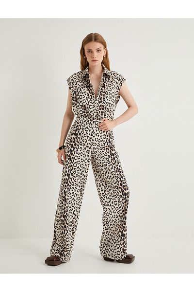 Koton Pantaloni din bumbac leopard cu talie înaltă