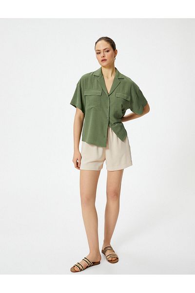 Koton Loose Fitting Short Sleeve Shirt - Cargo Pocket and Button