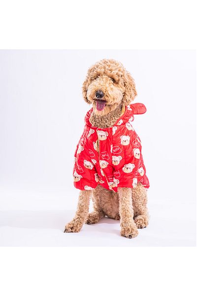Pawstar Red Teddy Puff Medium and Large Breed Dog Coat Dog Raincoat Dog Apparel Dog Suit