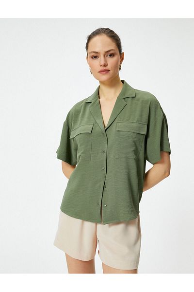 Koton Loose Fitting Short Sleeve Shirt - Cargo Pocket and Button