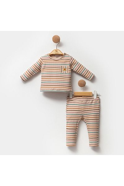 Cassiope Colorful Horse Embroidered Striped Baby Double Bottom Top Set