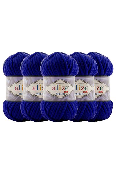 Alize Συσκευασία 5 Velluto Hand Knitting - Navy Blue, 100g, 9m Finger Knitting Yarn