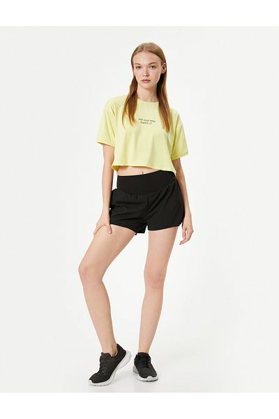 Koton Crew Neck Crop Sports T-Shirt - Short Sleeve and Print Detail