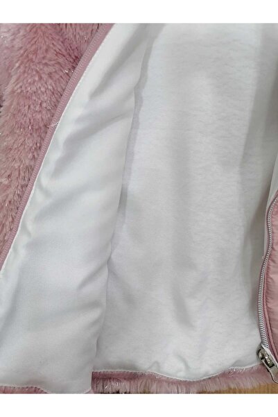 DEROSHkids Kız Çocuk Pembe Kapüşonlu Astarlı Peluş Mont