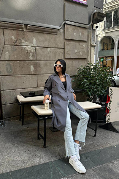 XXL BUTİK XXL Boutique γυναικεία γκρι καμπαρντίνα zra ελαφρύ NBMYLK20