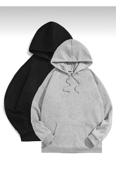 khufu Black and Gray 2-Piece Unprinted Hooded Unisex Sweatshirt Set