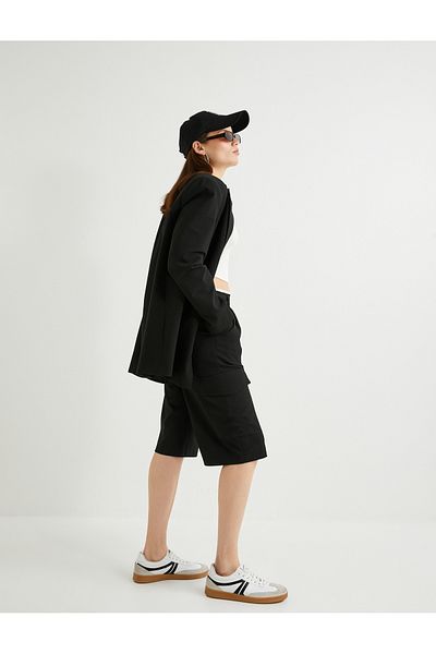 Koton Bermuda Shorts with Cargo Pocket Double Waist Detail Straight Wide Leg Standard Waist