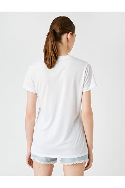 Koton V-Neck Short Sleeve Printed T-Shirt