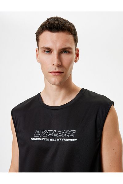 Koton Crew Neck Sleeveless Sports Undershirt - Slogan Printed